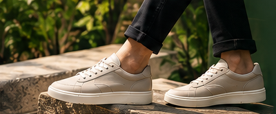 Person wearing Anand Leathers white sneakers