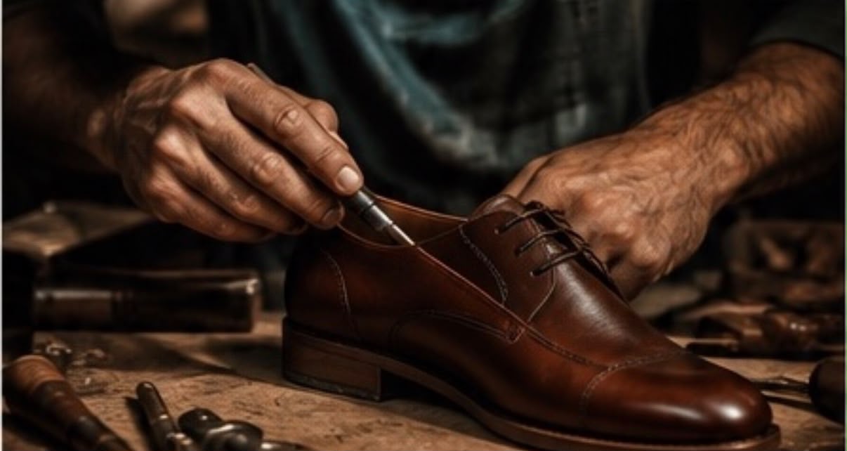 Craftsman hand-finishing a leather shoe